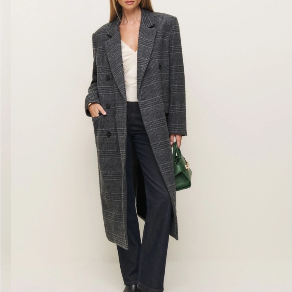 Reformation Petites Charcoal Plaid Lucas Coat
